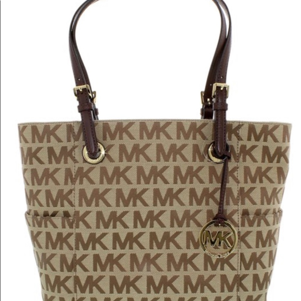 MK Jet Set Monogram Fabric Shoulder Tote - Beige/Ebony/Mocha